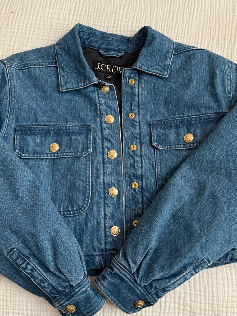 J. Crew Blue Denim Jacket with Gold Buttons